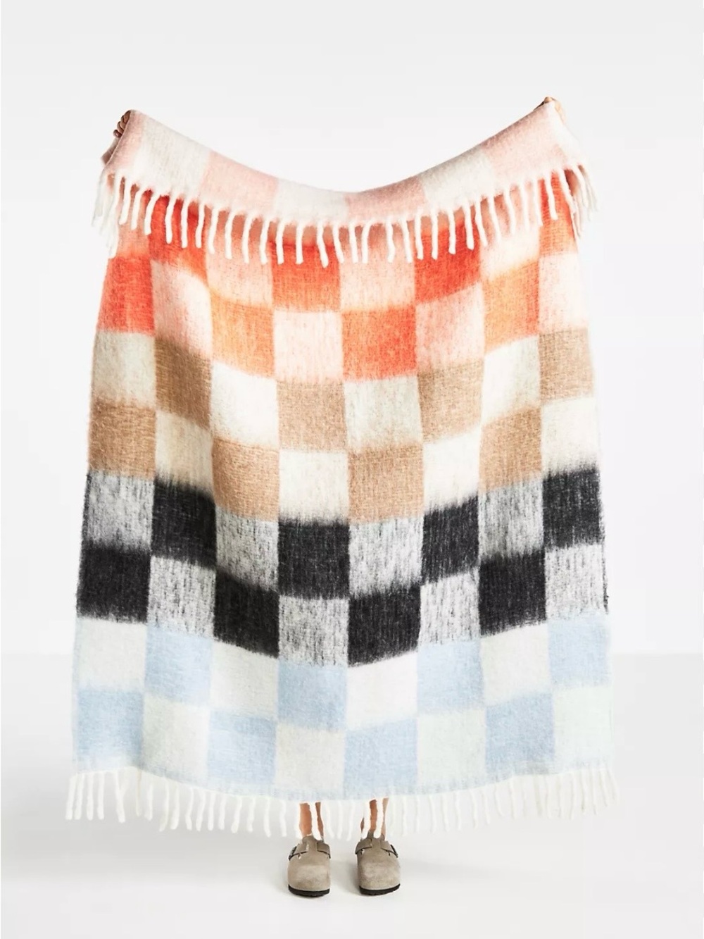 ANTHROPOLOGIE Plush Wool Blend Gradient Buffalo Check Throw Blanket #0601261